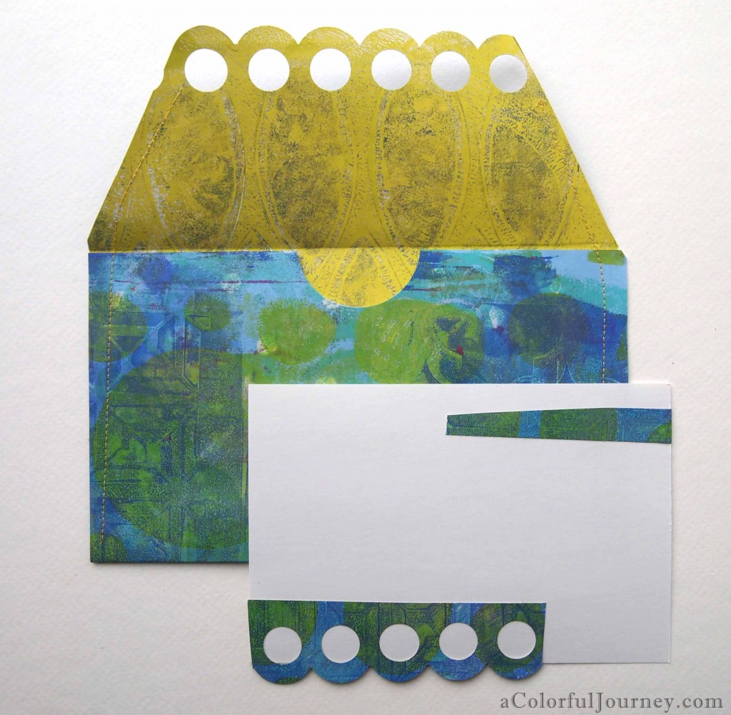 Using Gelli prints to make envelopes and matching cards wtih Carolyn Dube at aColorfulJourney.com