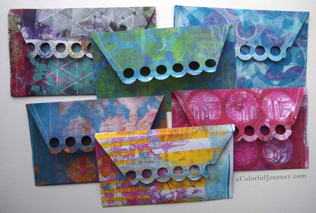 Using Gelli prints to make envelopes and matching cards wtih Carolyn Dube at aColorfulJourney.com