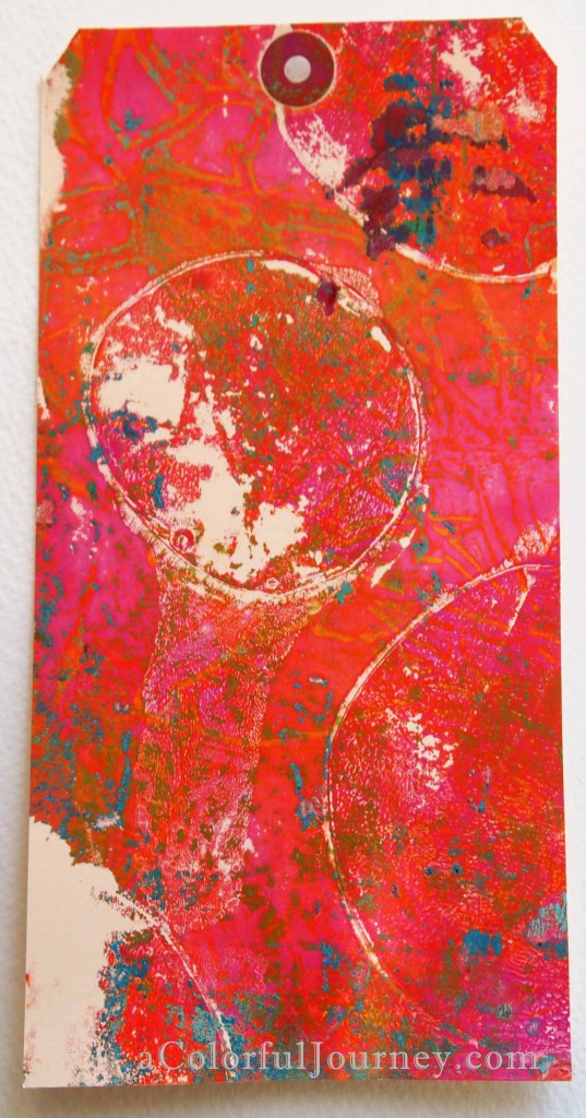 A Gelli print tag by Carolyn Dube