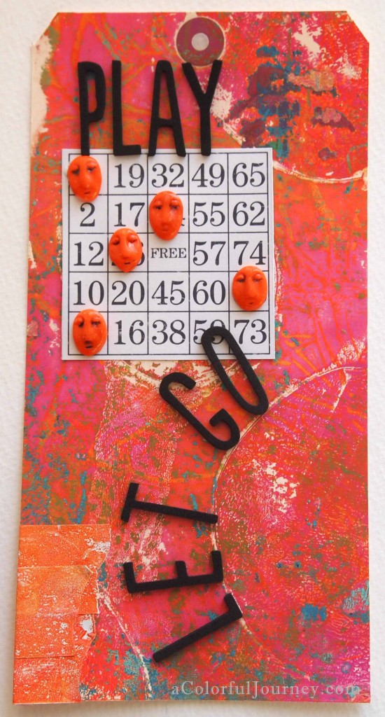 A Gelli print tag by Carolyn Dube