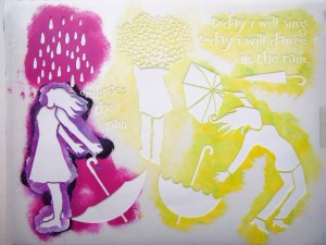 Art Journal Page for the Rain Stencil Test Drive with Carolyn Dube