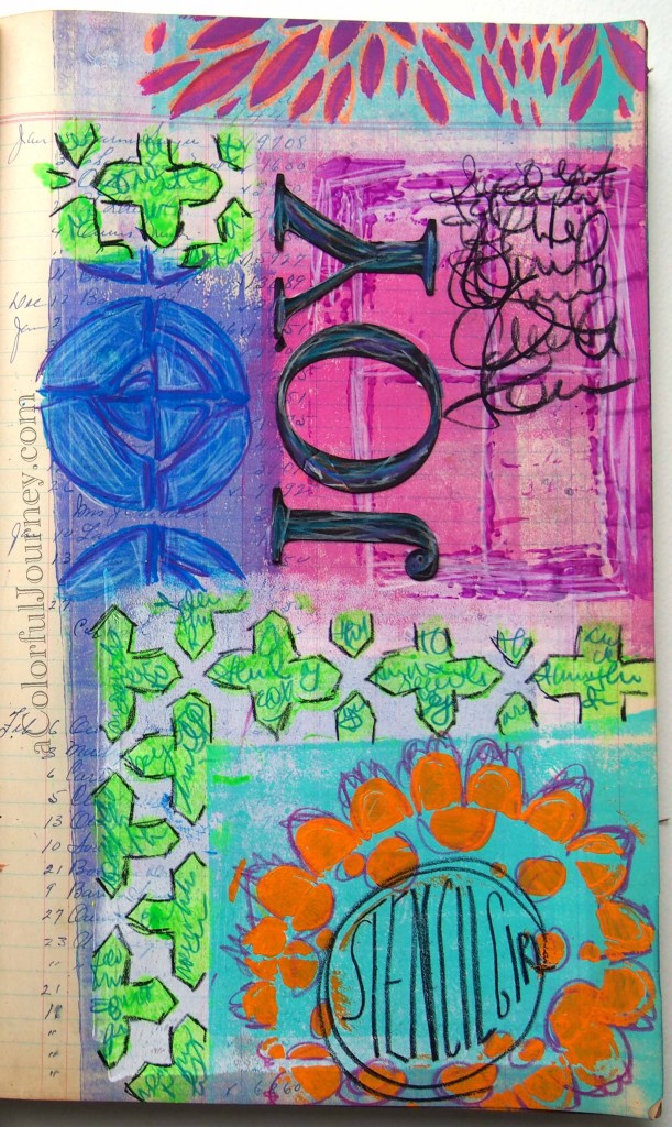 Video tutorial of art journal page using StencilGirl stencils by Carolyn Dube 