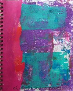 Step-by-step art journal page using Nathalie Kalbach's Bass stencil with Carolyn Dube