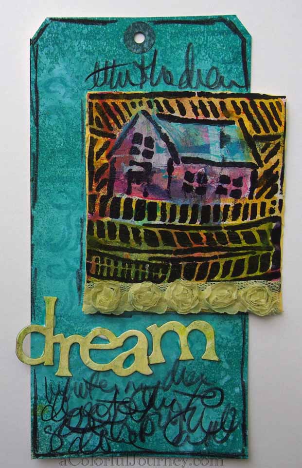 Video tutorial using a stencil, stamp, spray inks and Silks by Carolyn Dube