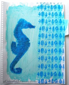 Step by step tutorial with a stencil and bead gel in an art journal by Carolyn Dube using StencilGirl Products stencil