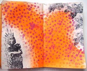 Step by step art journal page using Nathalie Kalbach's What The Point Stencil from StencilGirl Products by Carolyn Dube