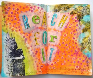 Step by step art journal page using Nathalie Kalbach's What The Point Stencil from StencilGirl Products by Carolyn Dube