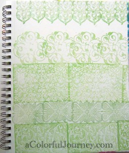 Video by Carolyn Dube showing this art journal page from beginning to end using StencilGirl Products Elephant stencil by Nathalie Kalbach