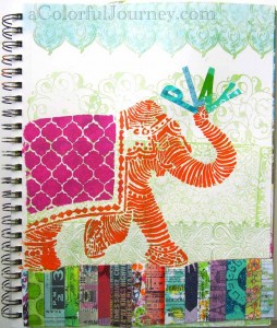 Video by Carolyn Dube showing this art journal page from beginning to end using StencilGirl Products Elephant stencil by Nathalie Kalbach