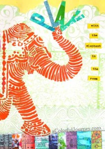 Video by Carolyn Dube showing this art journal page from beginning to end using StencilGirl Products Elephant stencil by Nathalie Kalbach