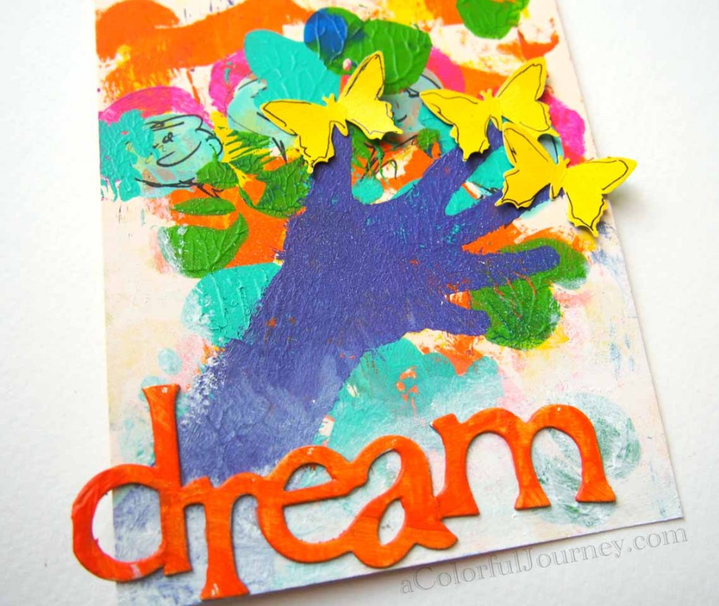 Step-by-step tag using Jessica Sporn's stencil for StencilGirl by Carolyn Dube