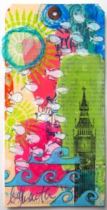 Step-by-step tutorial of mixed media tag experimentation and play by Carolyn Dube