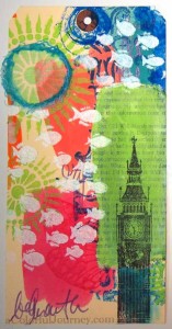 Step-by-step tutorial of mixed media tag experimentation and play by Carolyn Dube