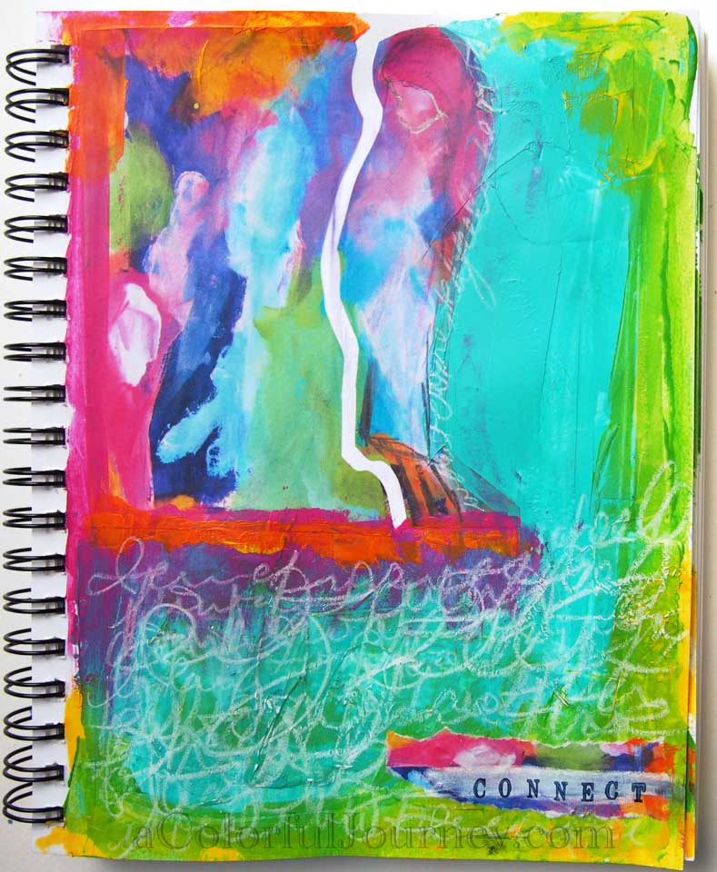 Step-by-step art journal page showing how I connect with my feelings by Carolyn Dube 