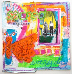 Mixed media and stenciling video tutorial by Carolyn Dube showing how she thwarted the inner critic and embraced everyday moments