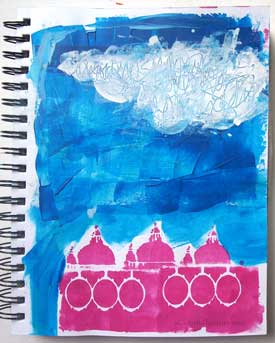 My upside down art journal stencil explorations as I play around with a stencil and become an instant architect...