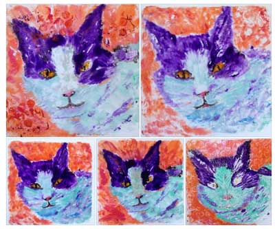 Student artwork from One Pull Wonders Gelli Printing Workshop with Carolyn Dube