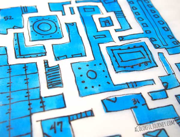 Using a stencil to make an archeological type blueprint with Carolyn Dube