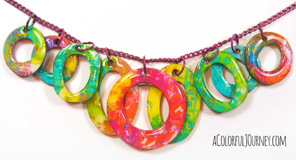 Video showing how a novice jewelry maker used Gelli prints to make a colorful necklace!