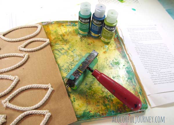 A Colorful Gelli Print Party video tutorial using rope to make your own texture tool for Gelli Printing