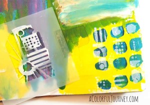 Check out the step by step layers of stenciling building up on this art journal page!