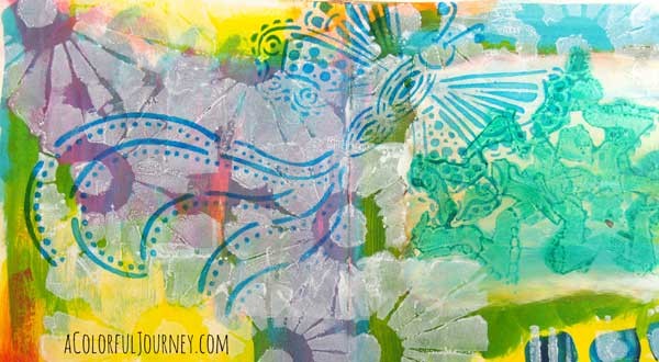 Check out the step by step layers of stenciling building up on this art journal page!
