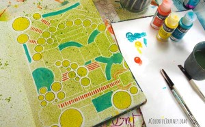 Video of my mixed media art journal play with a doodling stencil 