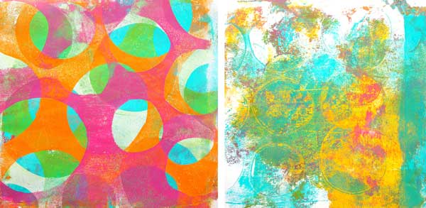 Creating Gelli prints to make layered art journaling backgrounds in 21 Secrets Spring