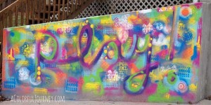 Using chalk spray paints to go crazy with graffiti outside...and it will all wash away by Carolyn Dube