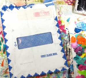 Video playing it loose with a stencil and paint on a junk mail envelope with Carolyn Dube