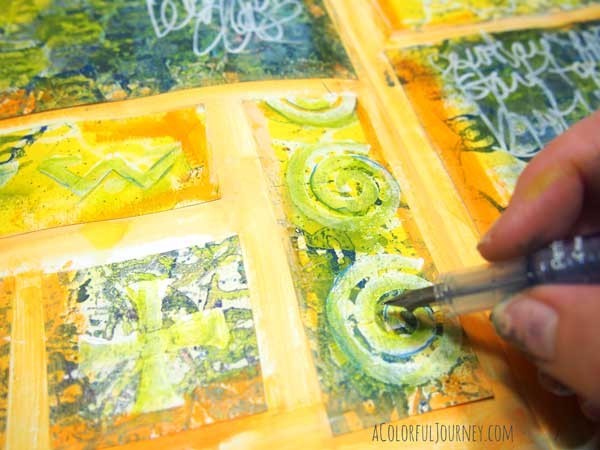 I'm sharing my process and thought in my head as I art journal with spray painted papers