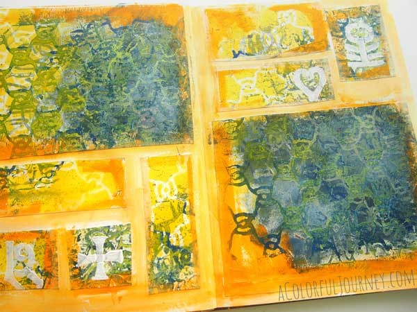 I'm sharing my process and thought in my head as I art journal with spray painted papers