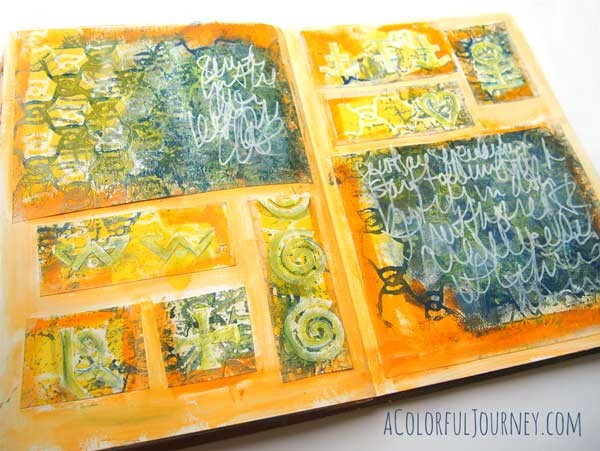 I'm sharing my process and thought in my head as I art journal with spray painted papers