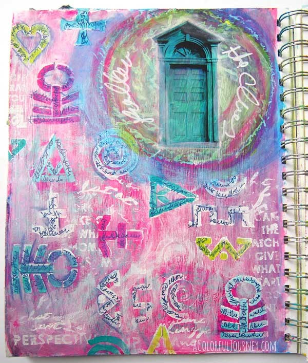 I'm art journaling with stencils and sharing it step by step as I find the door to another world or you could say letting my imagination run wild