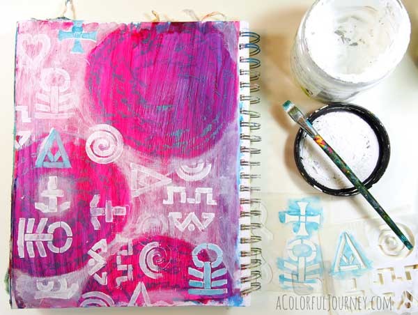 I'm art journaling with stencils and sharing it step by step as I find the door to another world or you could say letting my imagination run wild