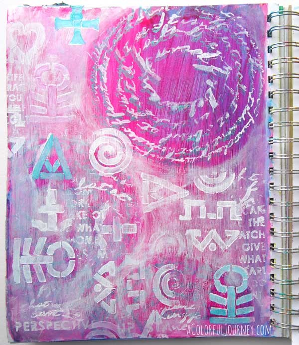 I'm art journaling with stencils and sharing it step by step as I find the door to another world or you could say letting my imagination run wild