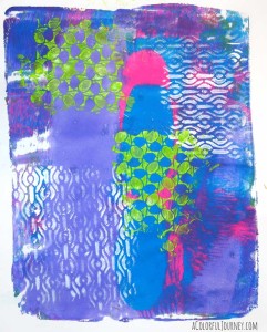 I started with a Gelli print and then built up layers of stencils and simple doodling to create a mixed media paper