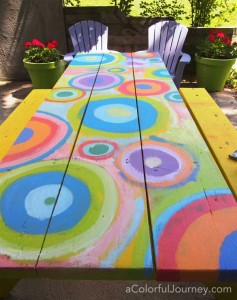 I just couldn't help but paint my picnic table with paint and stencils