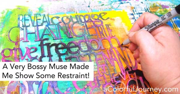 Carolyn's muse is showing her who is boss by making her show some restraint as she uses Craft Attitude and stencils on a Gelli print®!