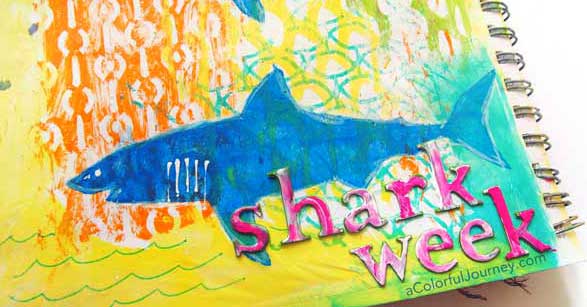 Couldn't get sharks off the brain so they ended up in my art journal!  Captured it all on video too! Inspired by Discovery Channel's Shark Week