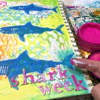 Couldn’t get sharks off the brain so they ended up in my art journal!  Captured it all on video too! Inspired by Discovery Channel’s Shark Week