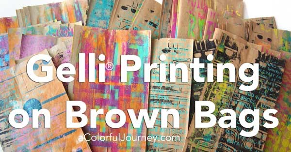 A Gelli Plate® and stencils make plain brown bags colorful goodie bags