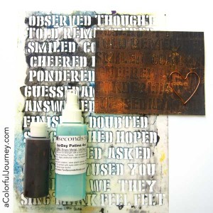 Carolyn plays with VerDay paint and patina to turn paper into old rusted pattern with a stencil in a fun video