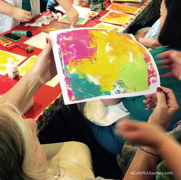 The fun from the play at a Gelli printing® workshop with Carolyn Dube