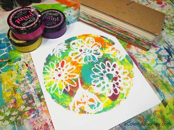 What happens when Carolyn Dube listens to happy 70's music while art journaling? Check out the video and see how she used this Gelli print and Dylusions paint! 