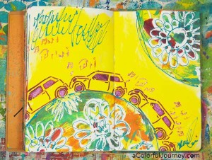 What happens when Carolyn Dube listens to happy 70's music while art journaling? Check out the video!