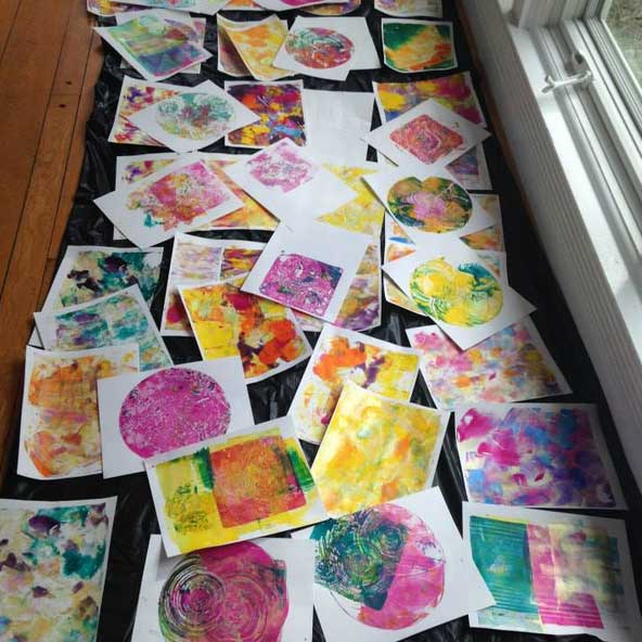 The fun from the play at a Gelli printing® workshop with Carolyn Dube