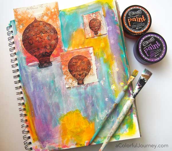 She started this art journal page with a big random mess and the shares it layer by layer!