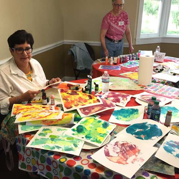 The fun from the play at a Gelli printing® workshop with Carolyn Dube