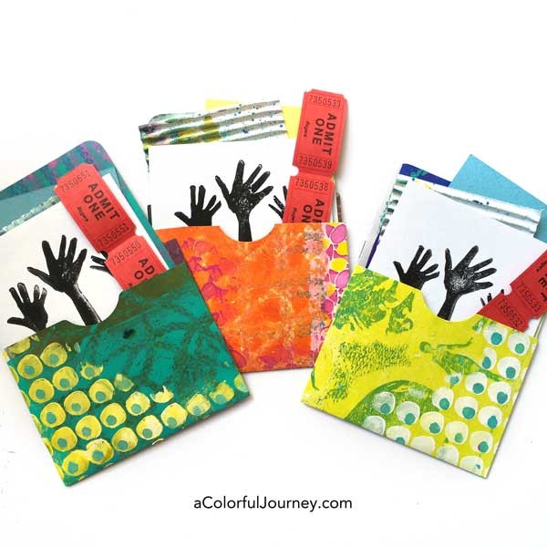 Using gelli prints to make playful library pockets with a Sizzix die